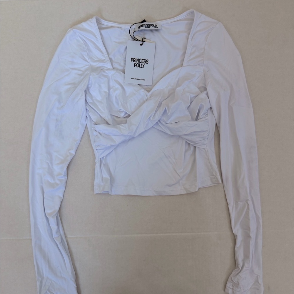 Princess Polly White Ruched Long Sleeve Blouse